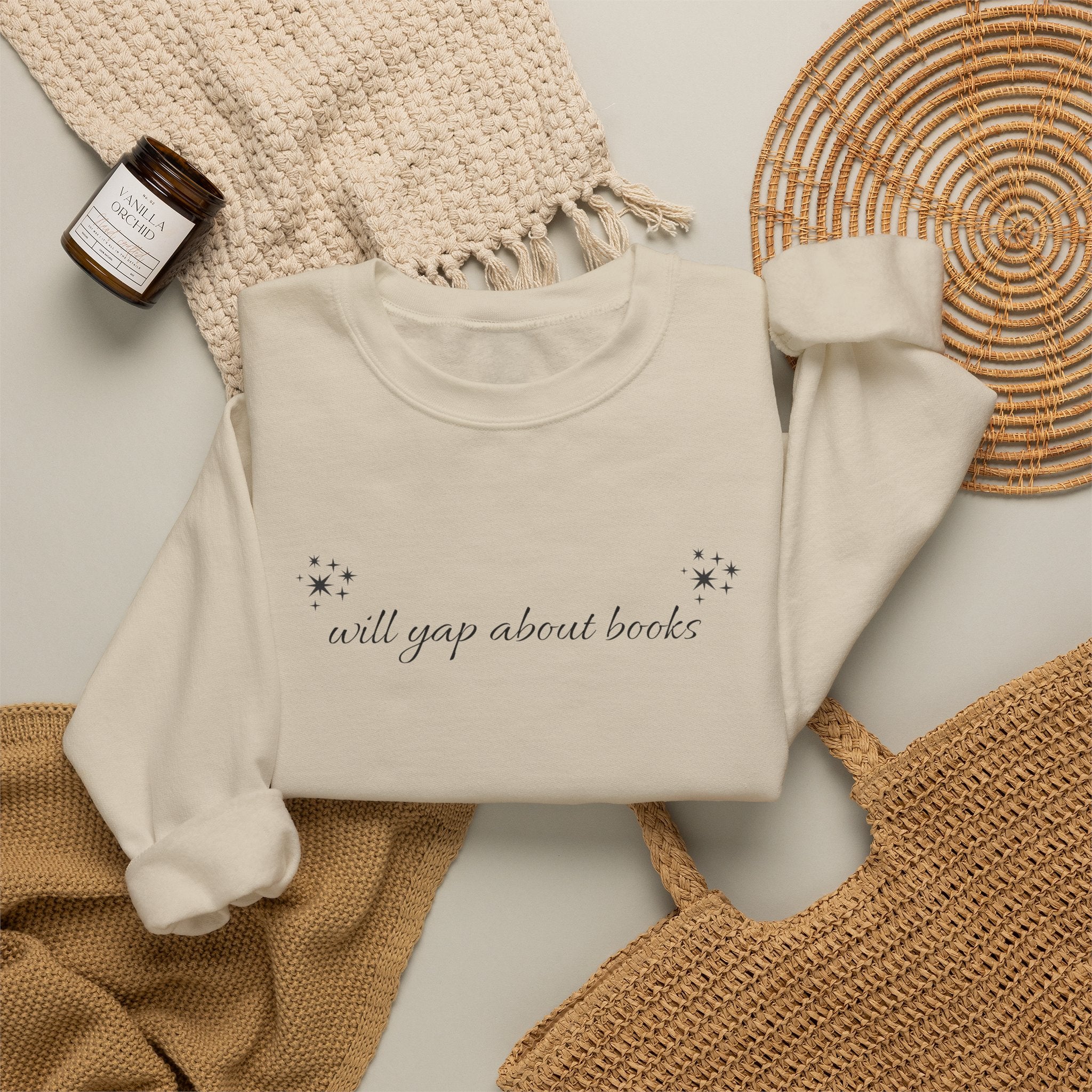 Crewneck Sweatshirt — "I Will Yawn About Books" Minimal Cozy Reading Pullover