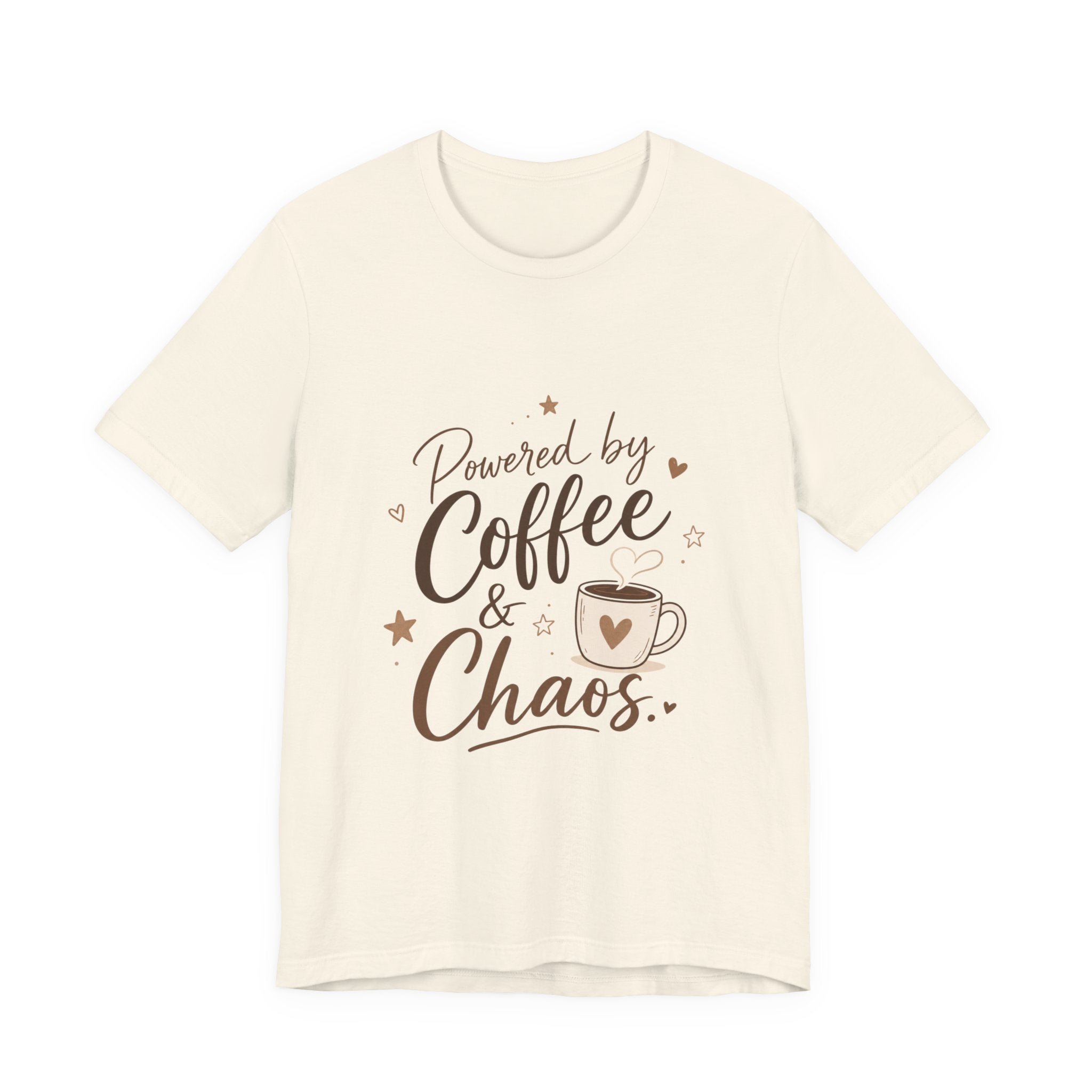 Powered by Coffee & Chaos T-Shirt | Coffee Mug Typography Tee