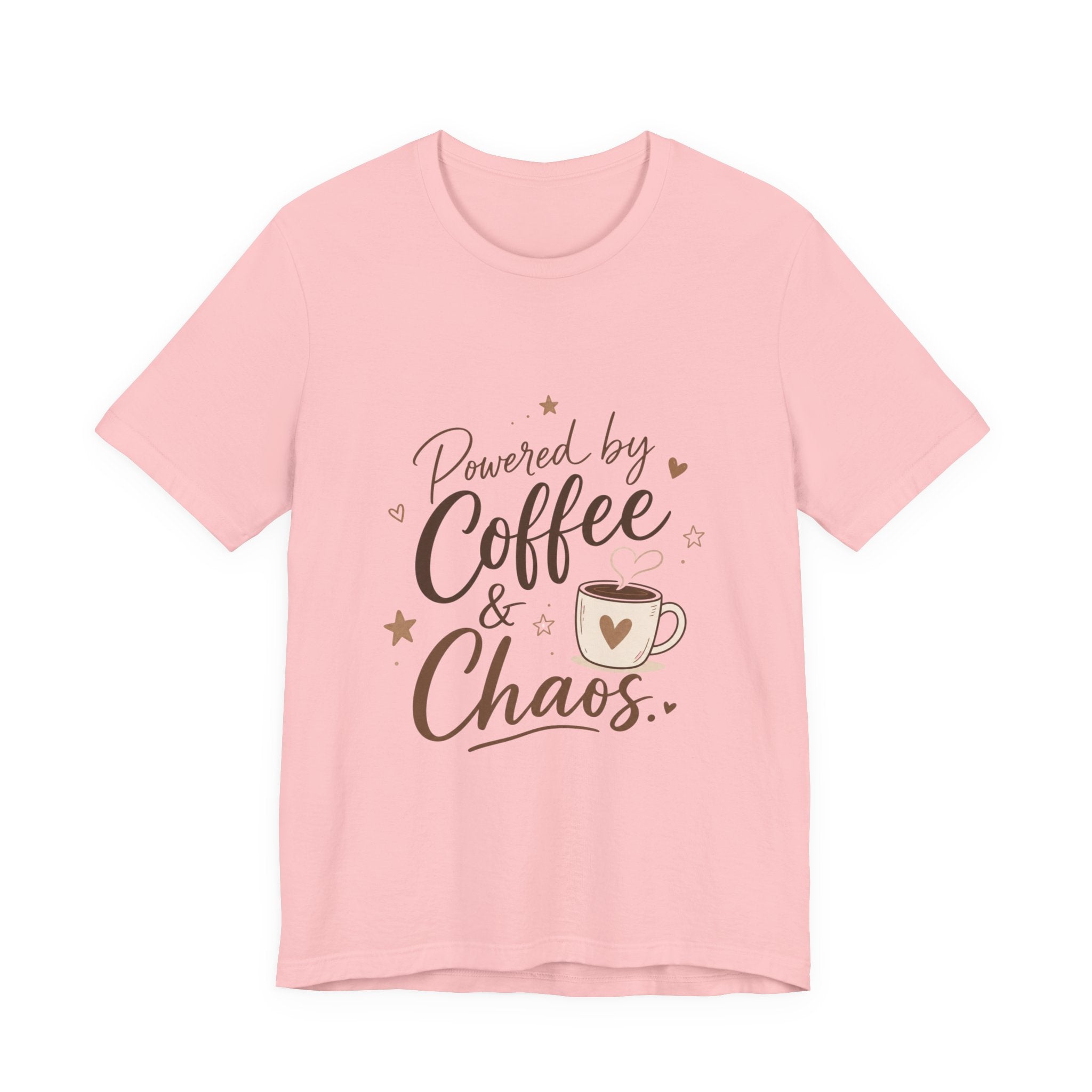 Powered by Coffee & Chaos T-Shirt | Coffee Mug Typography Tee