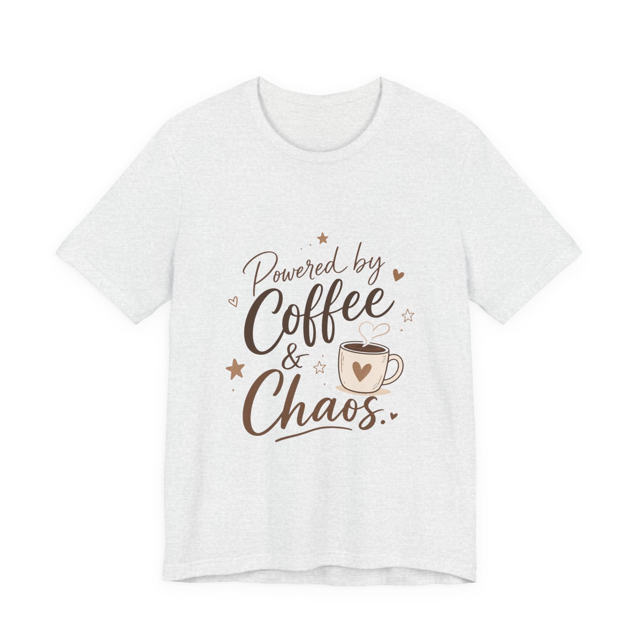 Powered by Coffee & Chaos T-Shirt | Coffee Mug Typography Tee