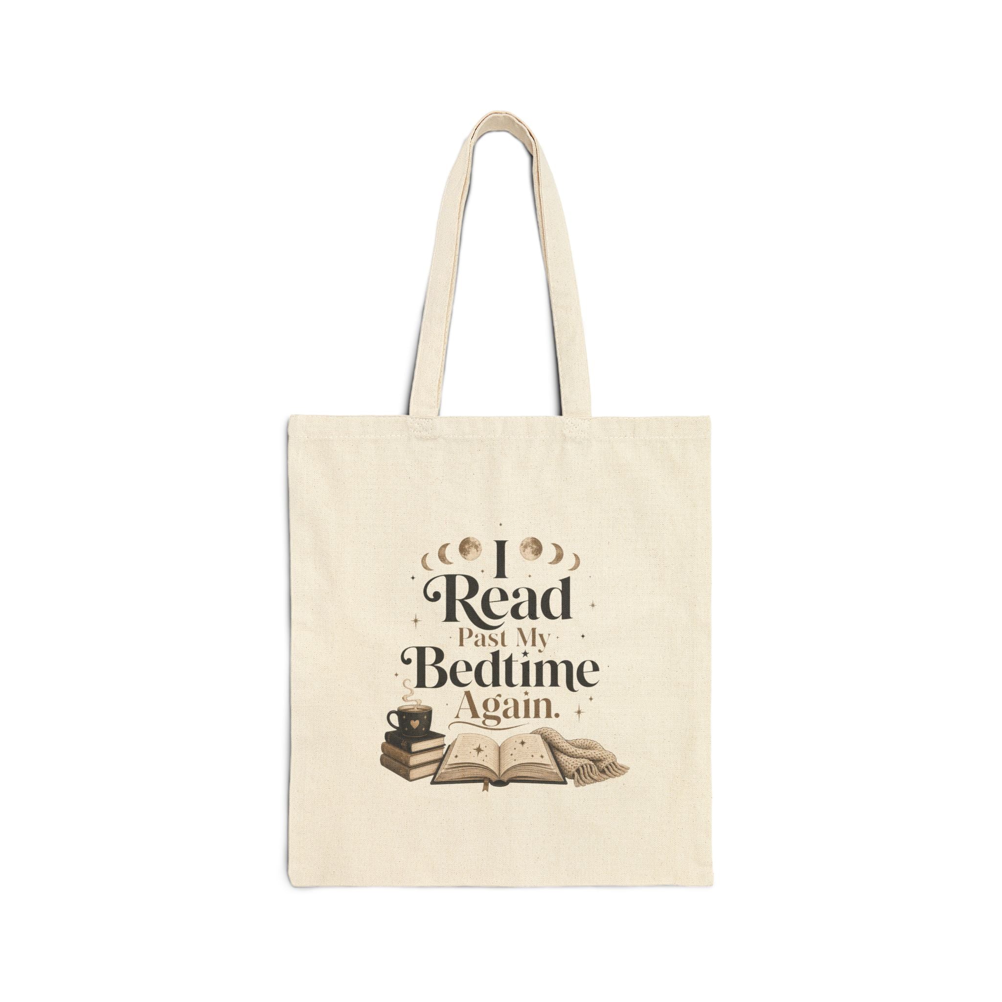 Read Past My Bedtime Tote Bag | Book Lover Canvas Tote, Reading Books Design