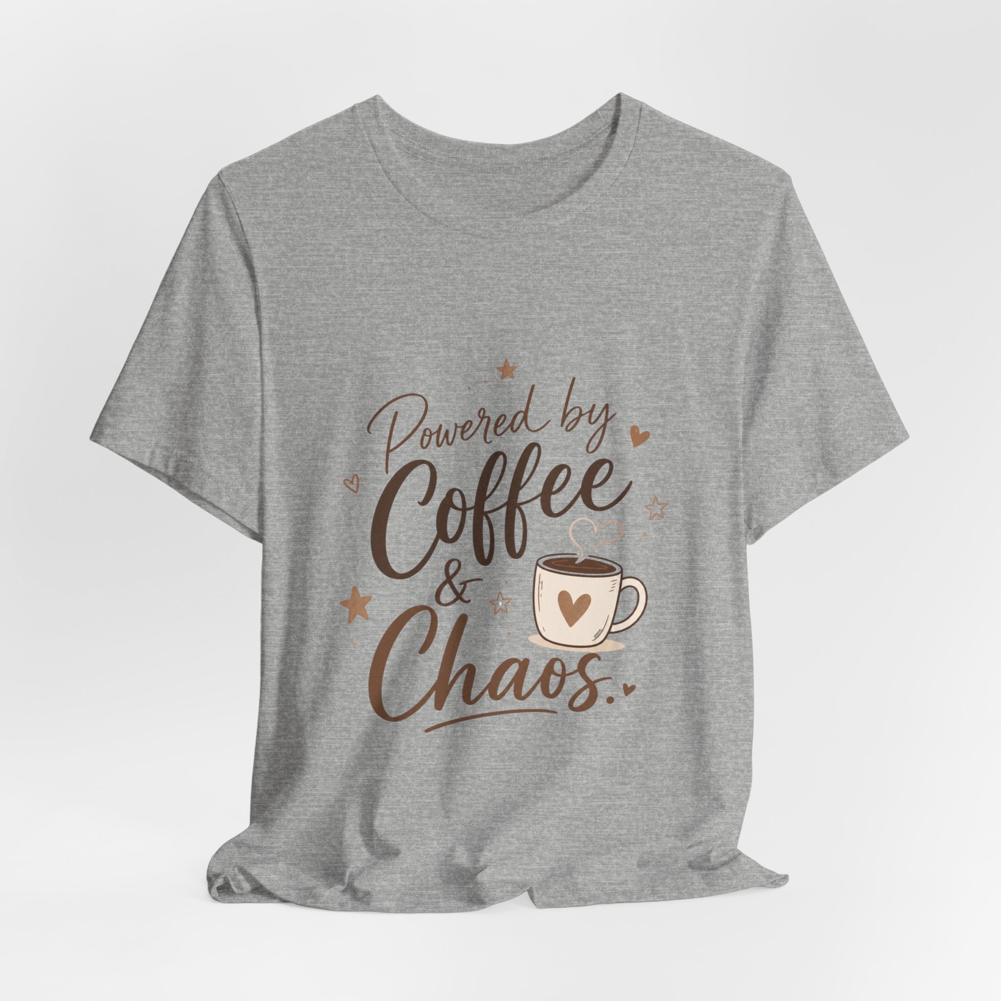 Powered by Coffee & Chaos T-Shirt | Coffee Mug Typography Tee