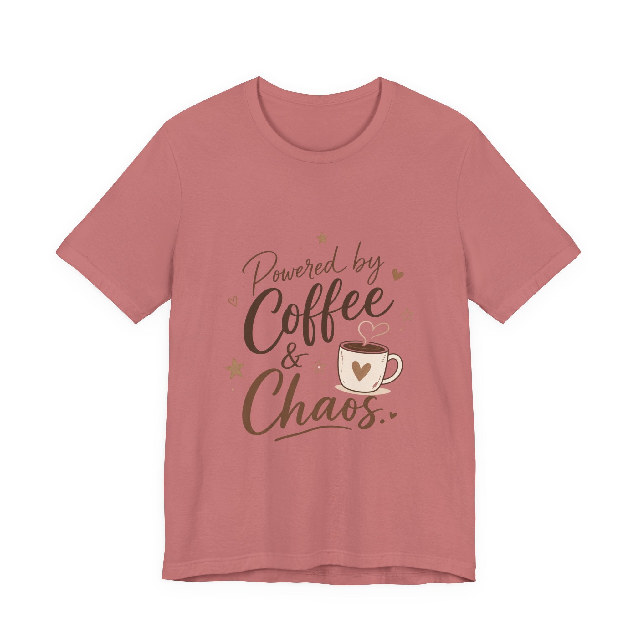 Powered by Coffee & Chaos T-Shirt | Coffee Mug Typography Tee