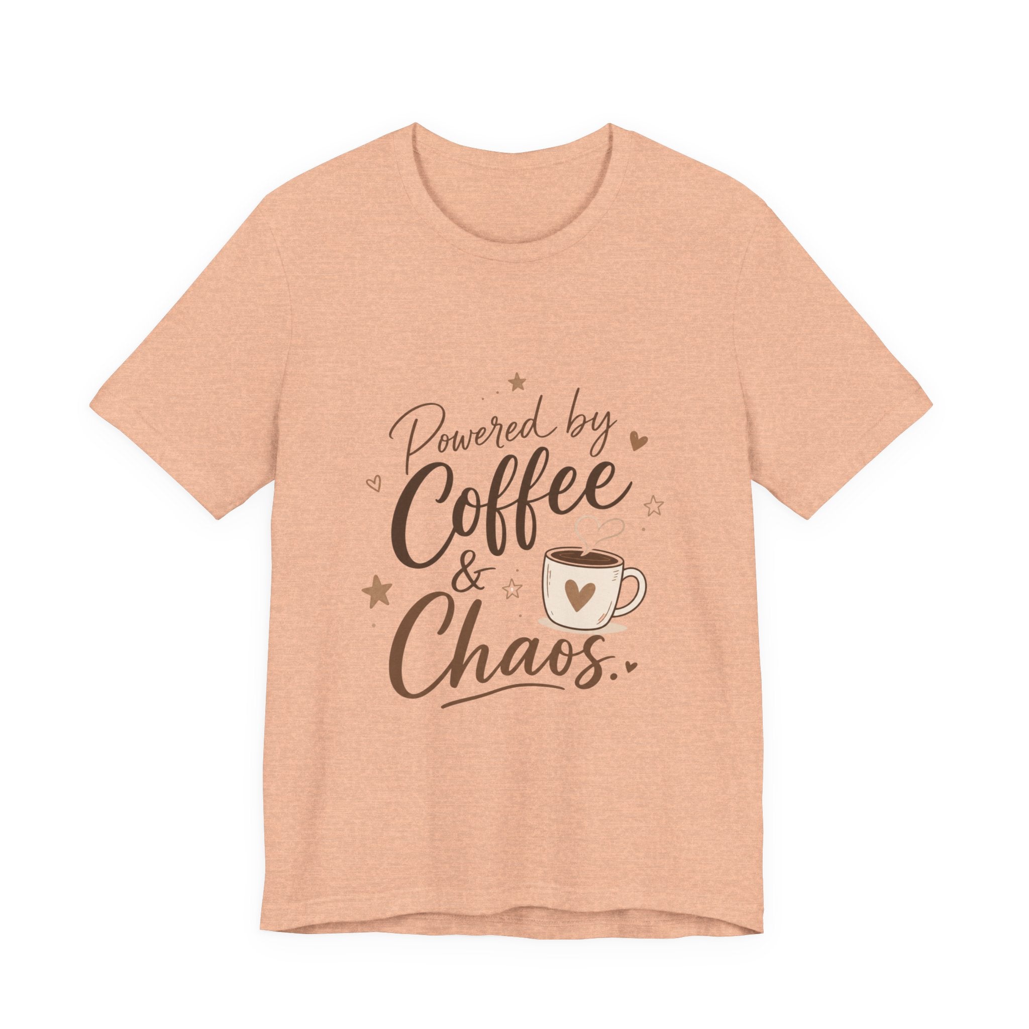 Powered by Coffee & Chaos T-Shirt | Coffee Mug Typography Tee
