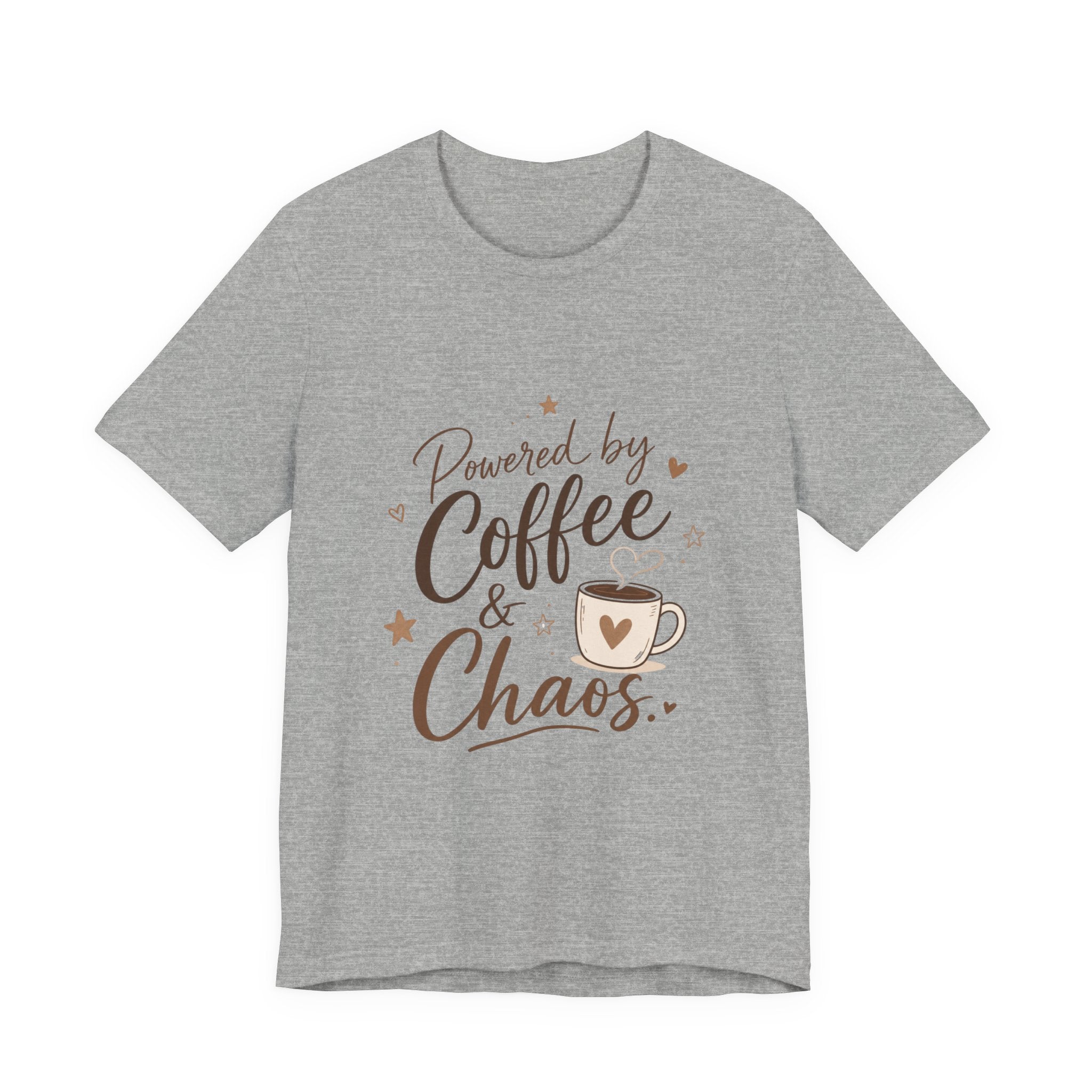 Powered by Coffee & Chaos T-Shirt | Coffee Mug Typography Tee
