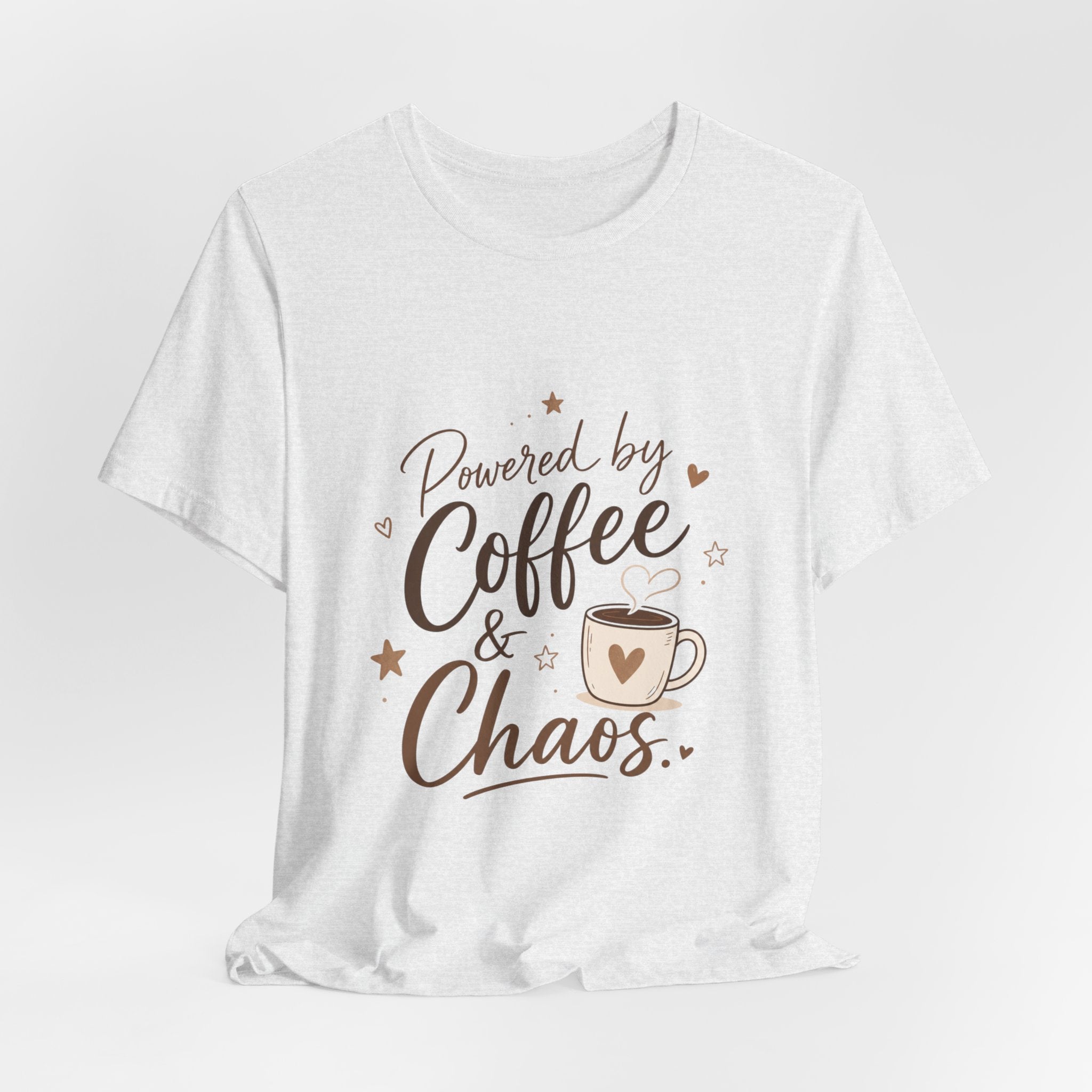 Powered by Coffee & Chaos T-Shirt | Coffee Mug Typography Tee