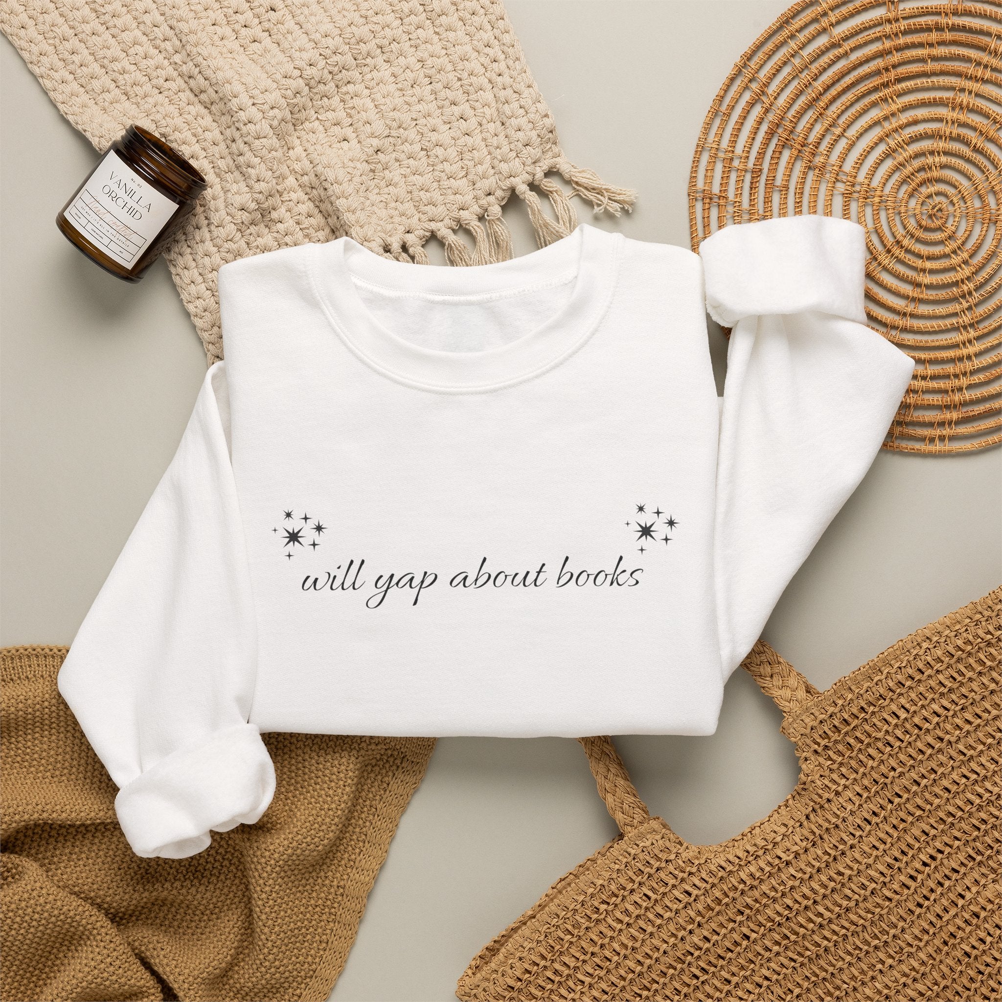 Crewneck Sweatshirt — "I Will Yawn About Books" Minimal Cozy Reading Pullover